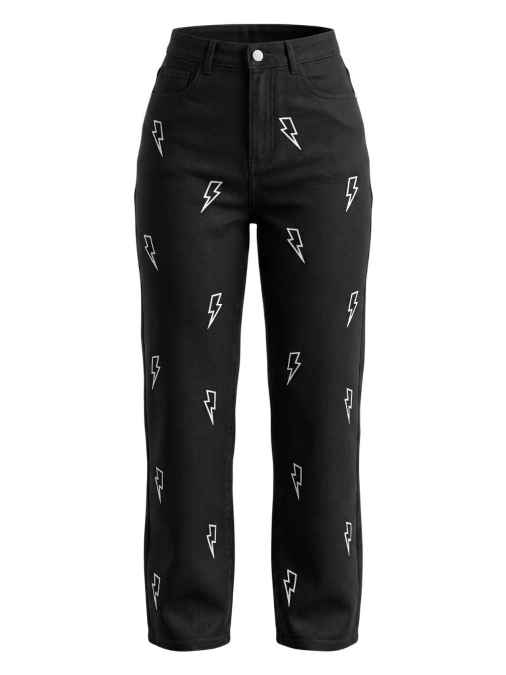 Shein Womens Black White Lightning Bolt Print High-Waisted Jeans Size XS